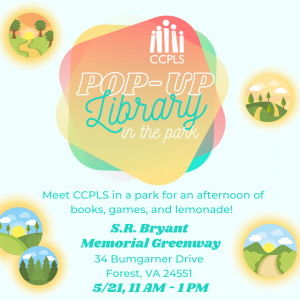 Click here to learn more about our Pop Up Library on May 21 at S.R. Bryant Memorial Greenway!