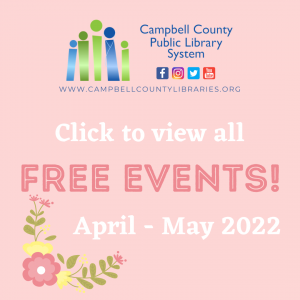 Spring 2022 Free Event Flyer Graphic for April and May.