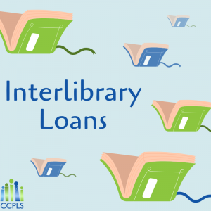 Interlibrary Loans Graphic with open books surrounding the words Interlibrary Loans.