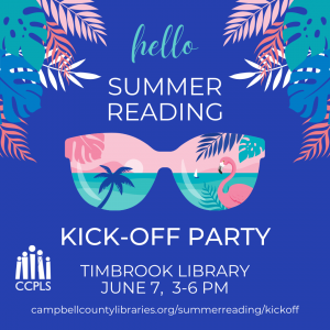 You are invited to our Summer Reading Kick-Off Party at the Timbrook Library on June 7 from 3-6 PM!