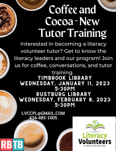 graphic for Literacy Volunteers Coffee and Cocoa New Tutor Training