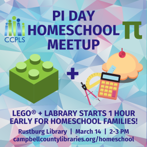 Click here to learn more about our Pi Day Homeschool Meetup at the Rustburg Library on March 14 from 2-3 PM!