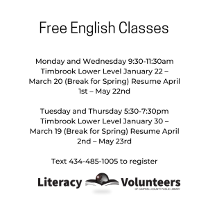 graphic for Literacy Program free English classes 2024