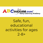 Logo for ABCmouse.com with text "Safe, fun, educational activities for ages 2-8+"