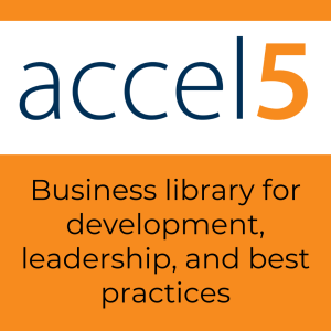 Logo for accel5 with text "Business library for development, leadership, and best practices"