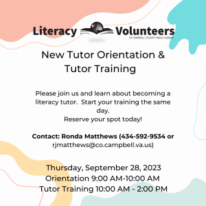 Literacy Volunteer Tutor Orientation and Training - Timbrook @ Timbrook Library