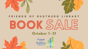 Friends of the Rustburg Library's Book Sale graphic which runs from October 1 - 31. 