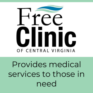 Logo for Free Clinic of Central Virginia with text "Provides medical services to those in need"