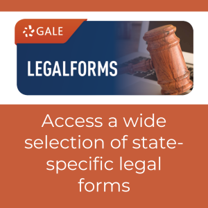 Logo for Gale LegalForms with text "Access a wide selection of state-specific legal forms"