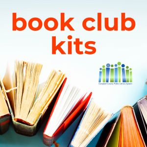 Picture of books from above with text "book club kits" and CCPLS logo