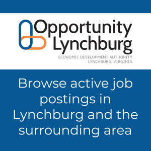 Logo for Opportunity Lynchburg with text "Browse active job postings in Lynchburg and the surrounding area"