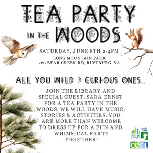 Tea Party in the Woods Graphic with owl and squirrel