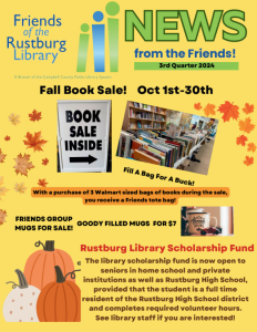 Friends of the Rustburg Library 3rd Quarter Newsletter Graphic for 2024.