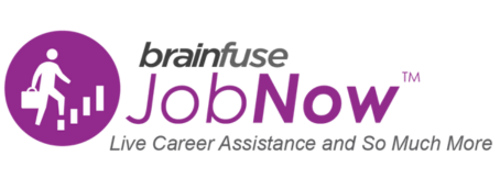 Logo for Brainfuse JobNow, with text "Live Career Assistance and So Much More"