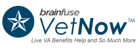 Logo for Brainfuse VetNow, with text "Live VA Benefits Help and So Much More"