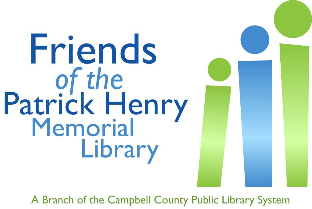 Logo for the Friends of the Patrick Henry Memorial Library, with text "a branch of the Campbell County Public Library System"