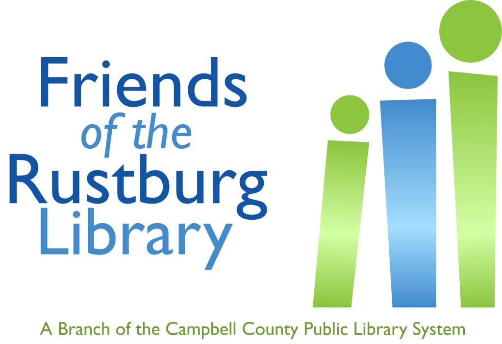 Logo for the Friends of the Rustburg Library, with text "a branch of the Campbell County Public Library System"