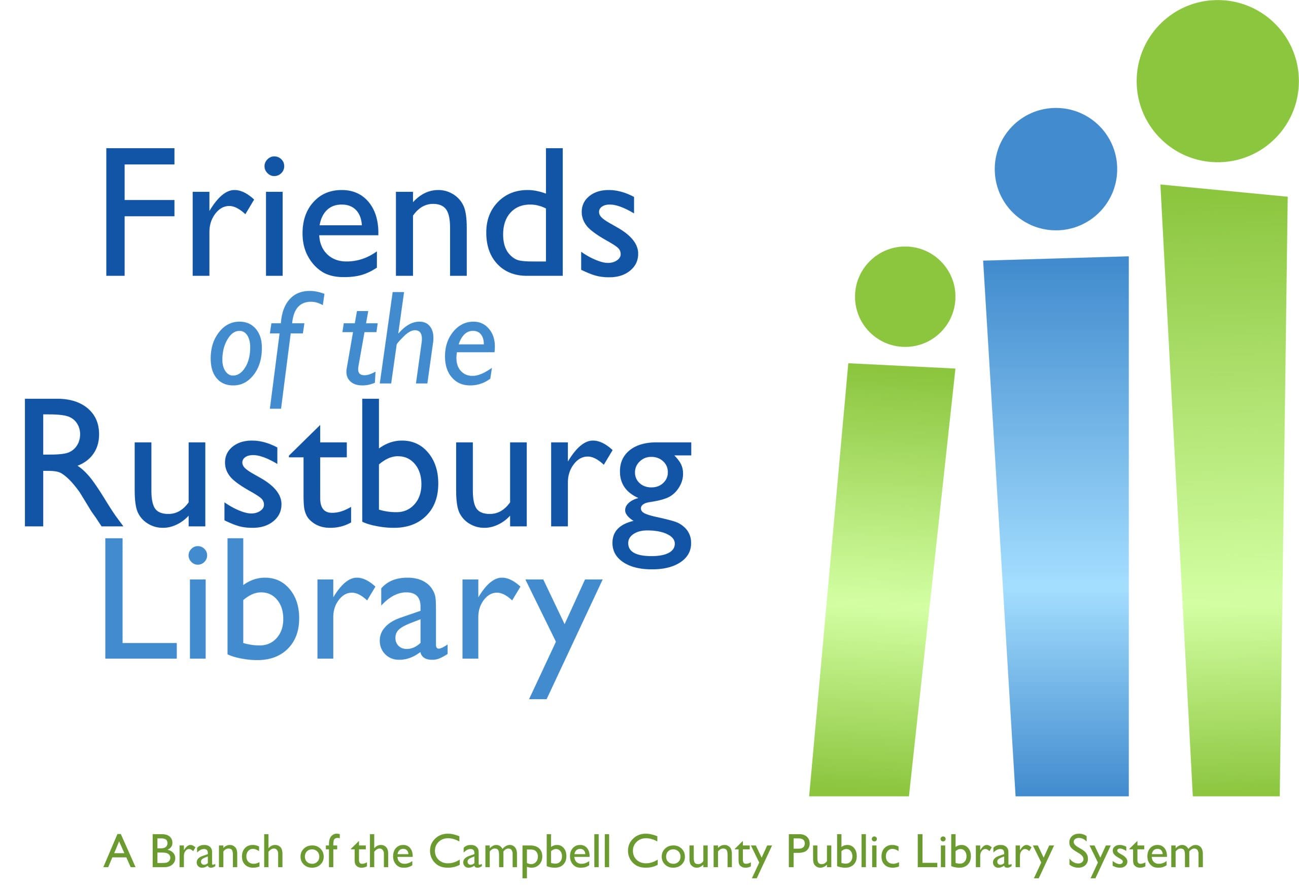 Logo for the Friends of the Rustburg Library, with text "a branch of the Campbell County Public Library System"