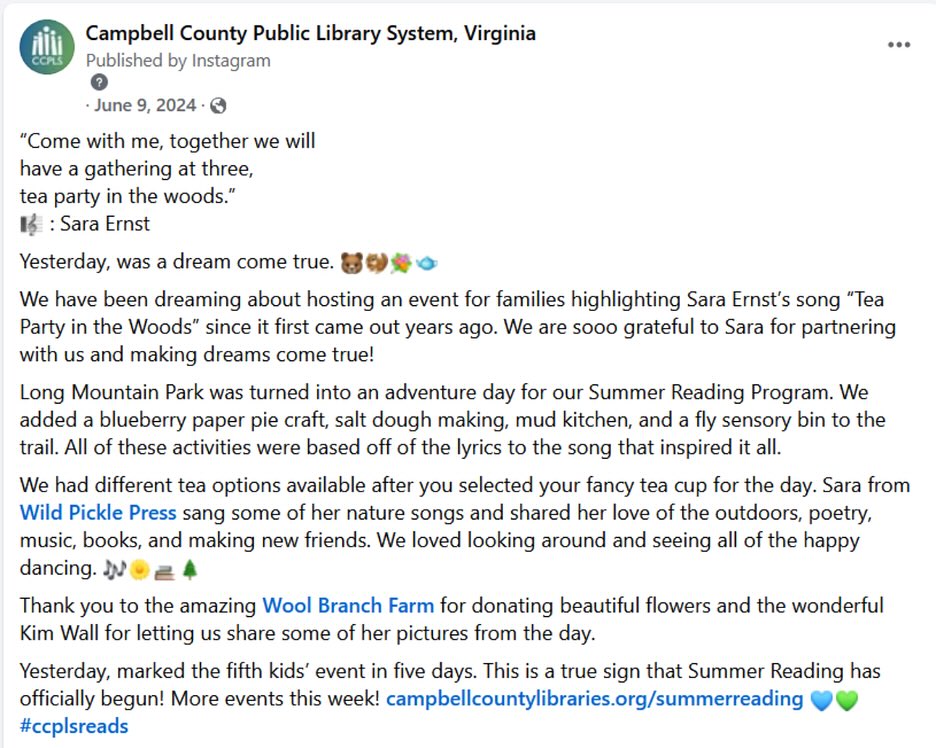 Screenshot of text from a Facebook post about an event.