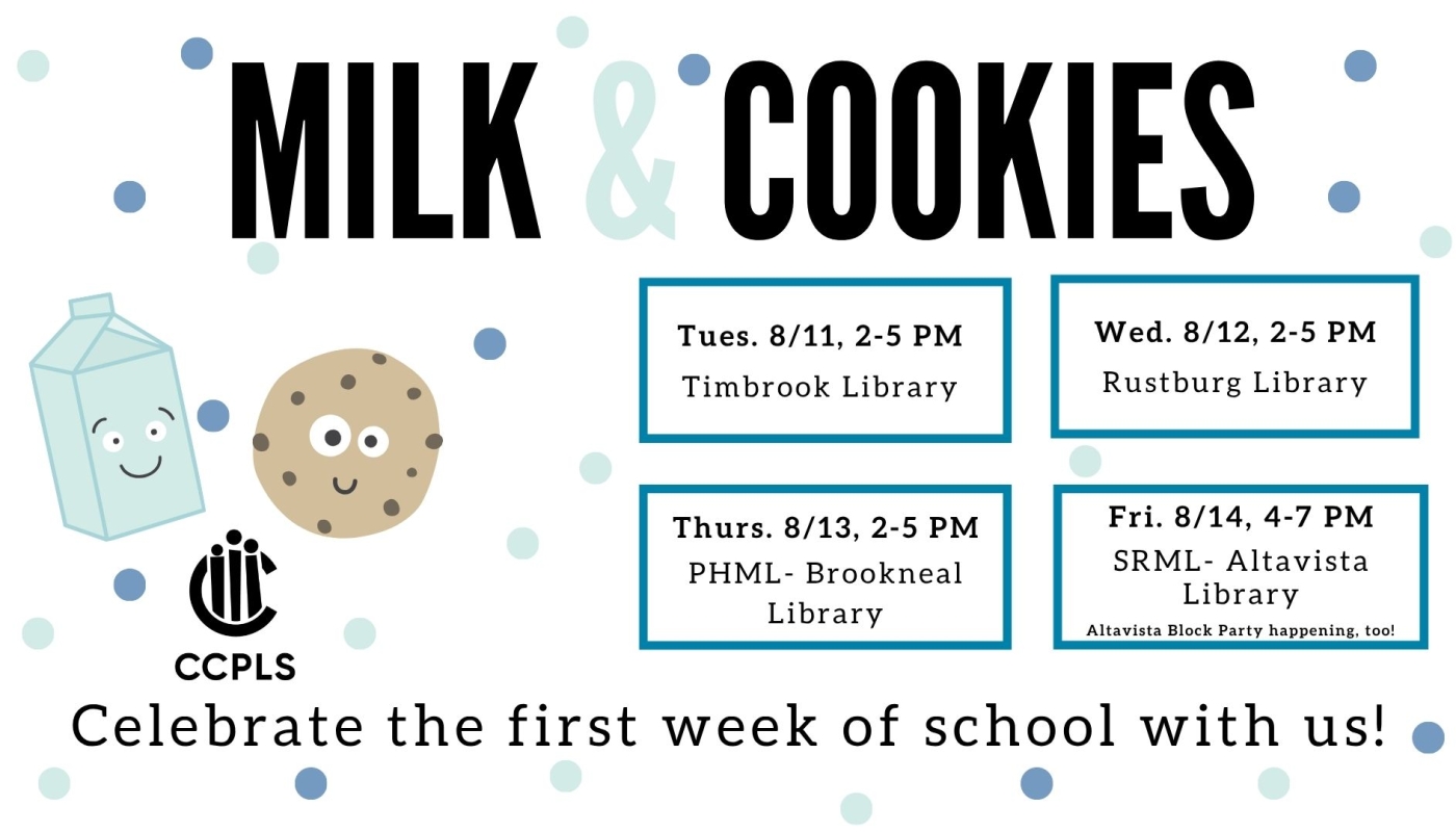 Milk and Cookies event happening at all libraries. Click for more information!