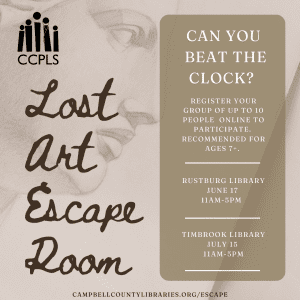 graphic for Lost Art Escape Room summer 2025