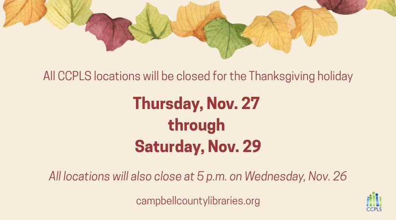 Thanksgiving for calendar graphic for CCPLS closing Thanksgiving 2025