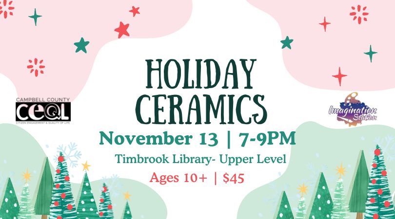 Cultural Classes (Facebook App) graphic for Holiday Ceramics Class on November 13 2025
