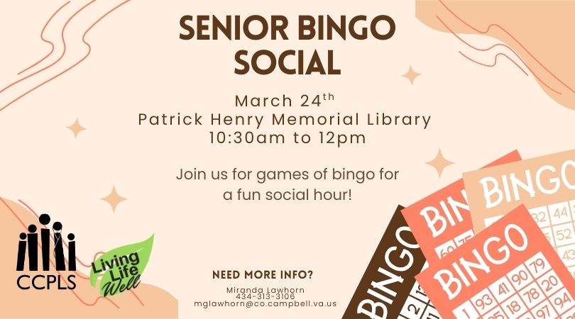 graphic for Senior Bingo Social at PHML March 24 2026