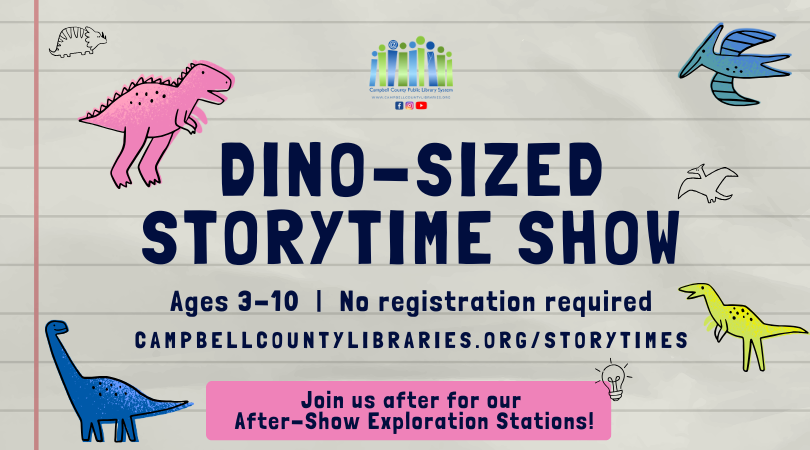 graphic for Dino-Sized Storytime Show + After-Show Exploration Stations 2026